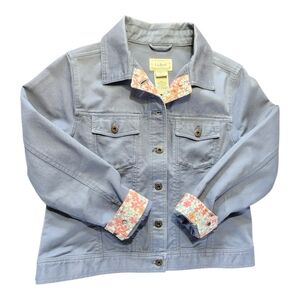 L.L.Bean Light Blue Denim Jacket with Floral Cuff